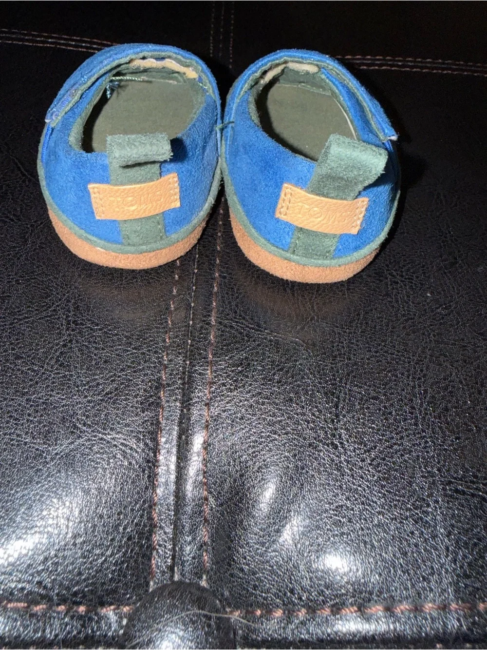 Toms Baby Moccasins Tan & Light Blue Peace Sign Sole